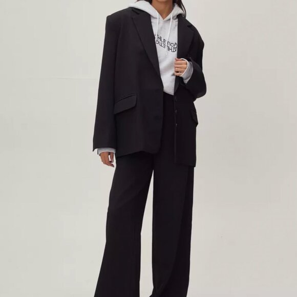 NASTY GAL Pleated Wide Leg Suit Trousers - SIZE 12 - Picture 1 of 4